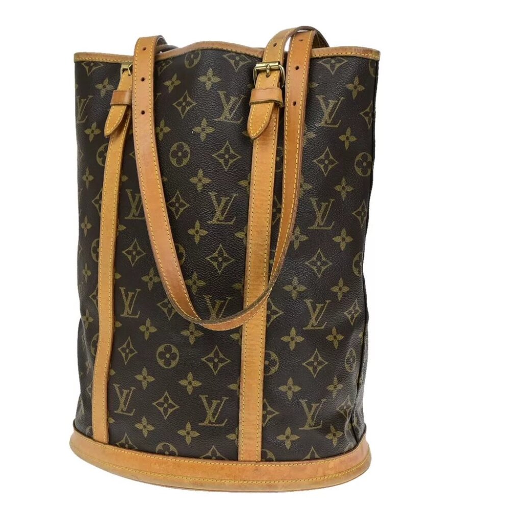 LOUIS VUITTON BUCKET GM Shoulder Tote Bag Monogram Leather Brown